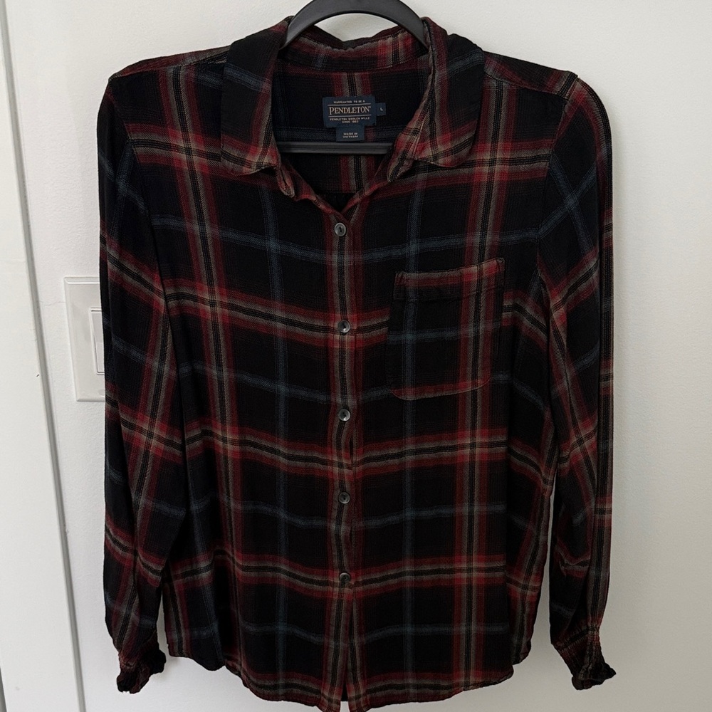 Pendleton Plaid Button Down Blouse - image 1